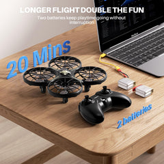 SYMA X100 two-battery setup powers longer flights for extended play.