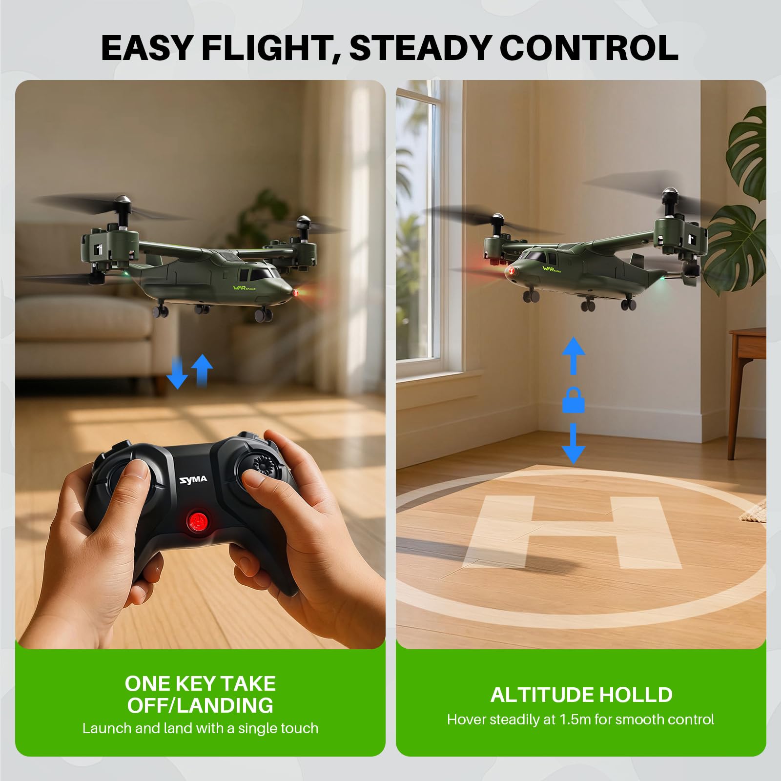 SYMA X550 easy takeoff with one-button launch for beginners.
