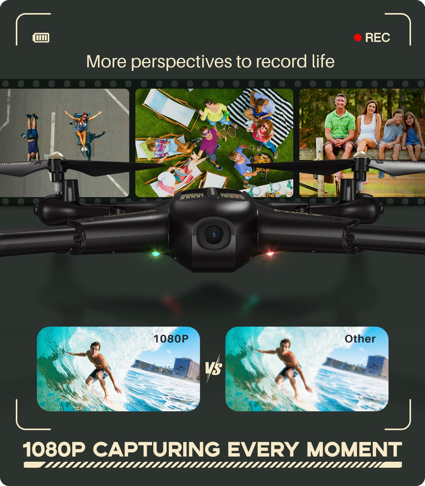 SYMA X600W 1080p camera delivers crisp aerial footage from above.
