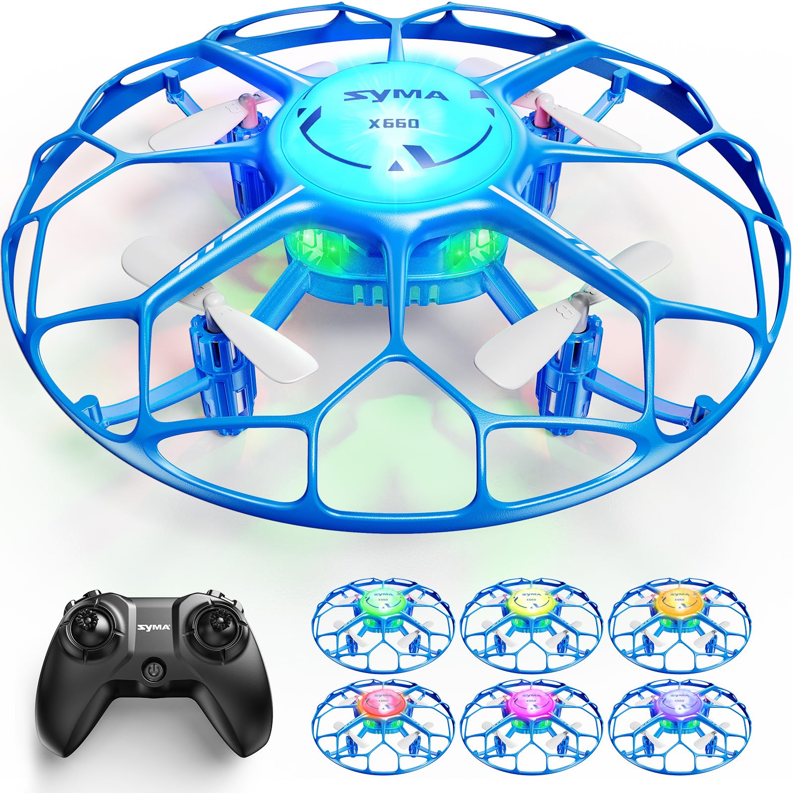 SYMA X660 LED color modes boost night visibility for easy tracking.