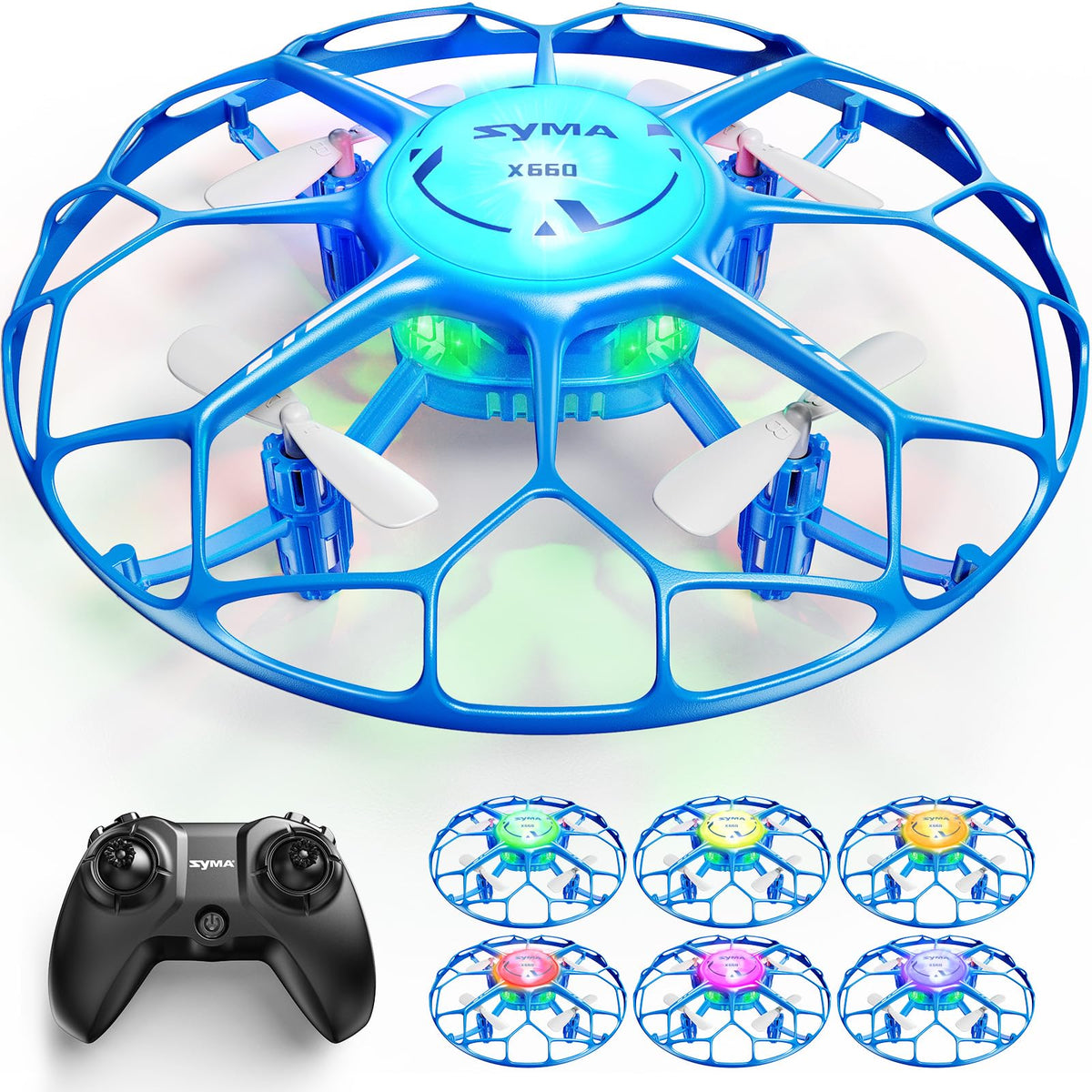 SYMA X660 LED color modes boost night visibility for easy tracking.