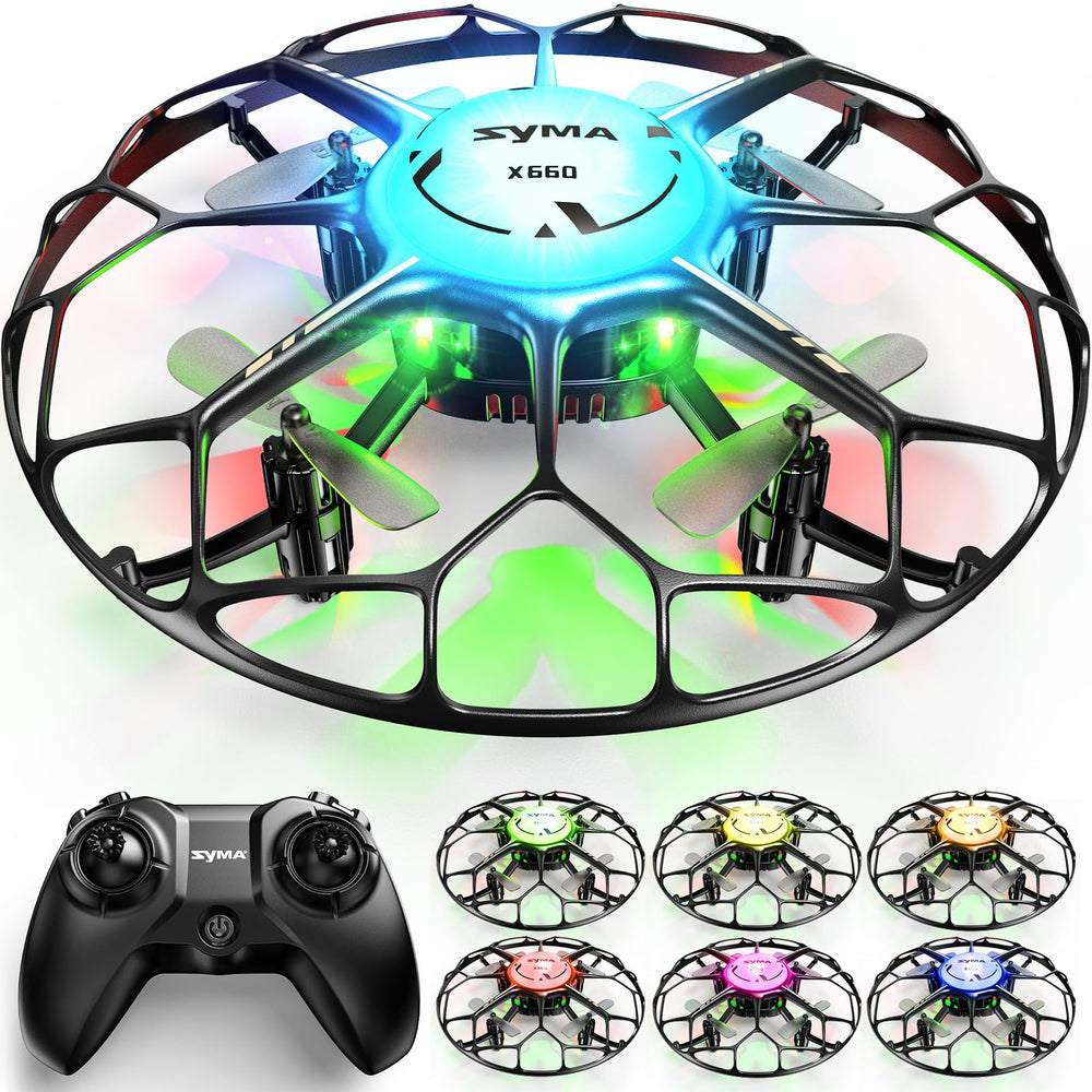 SYMA X660 LED light show front view for safe indoor flying and visual appeal.