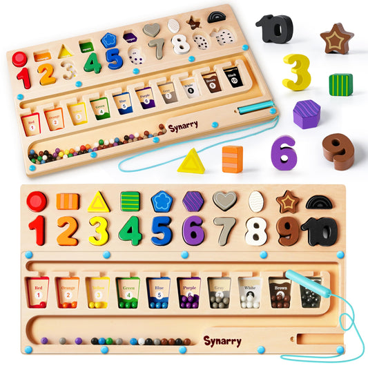 SYNARRY 3-in-1 Montessori toy color-number-maze promotes early math exploration.