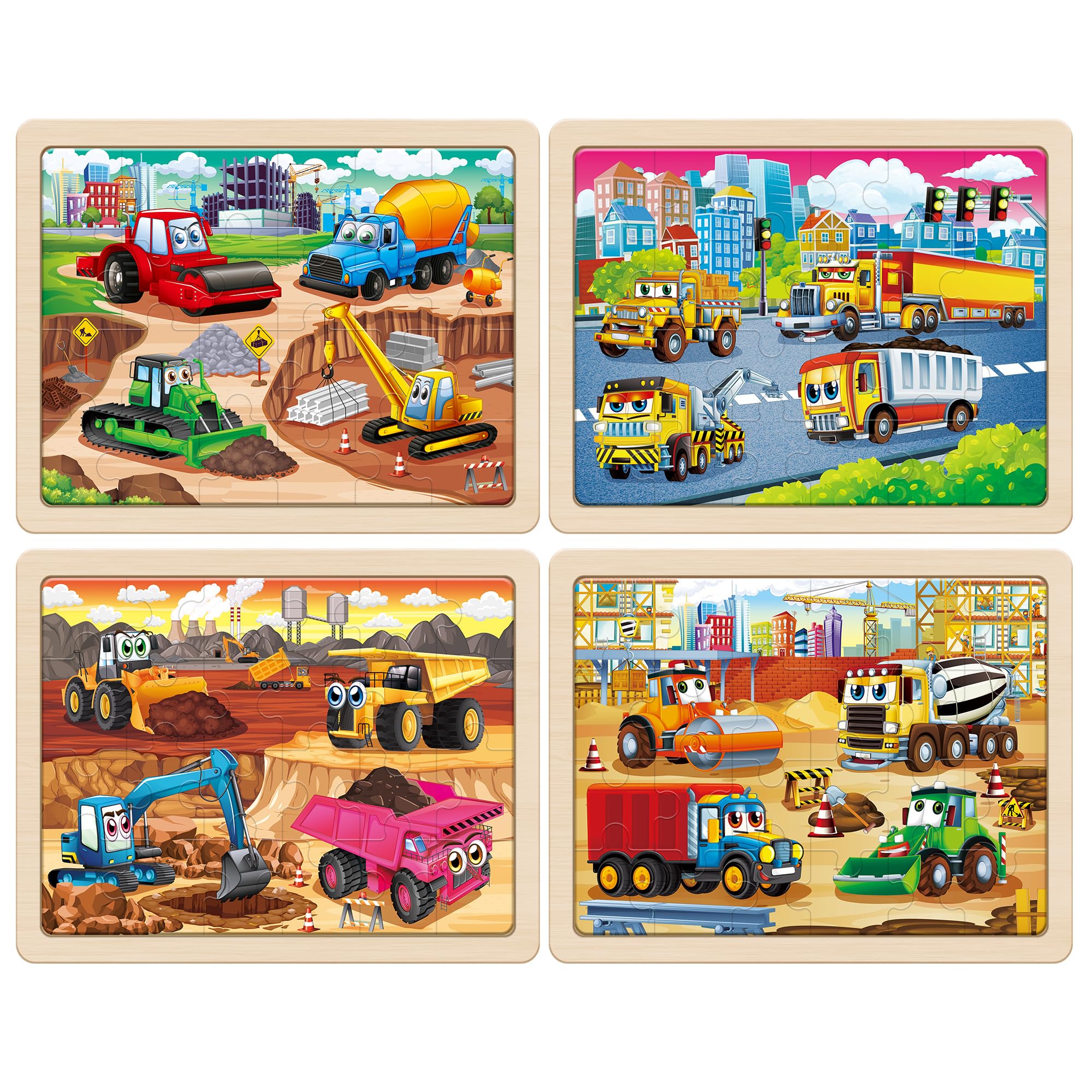 SYNARRY assembled 24-piece vehicle puzzle reveals a busy construction scene for kids.