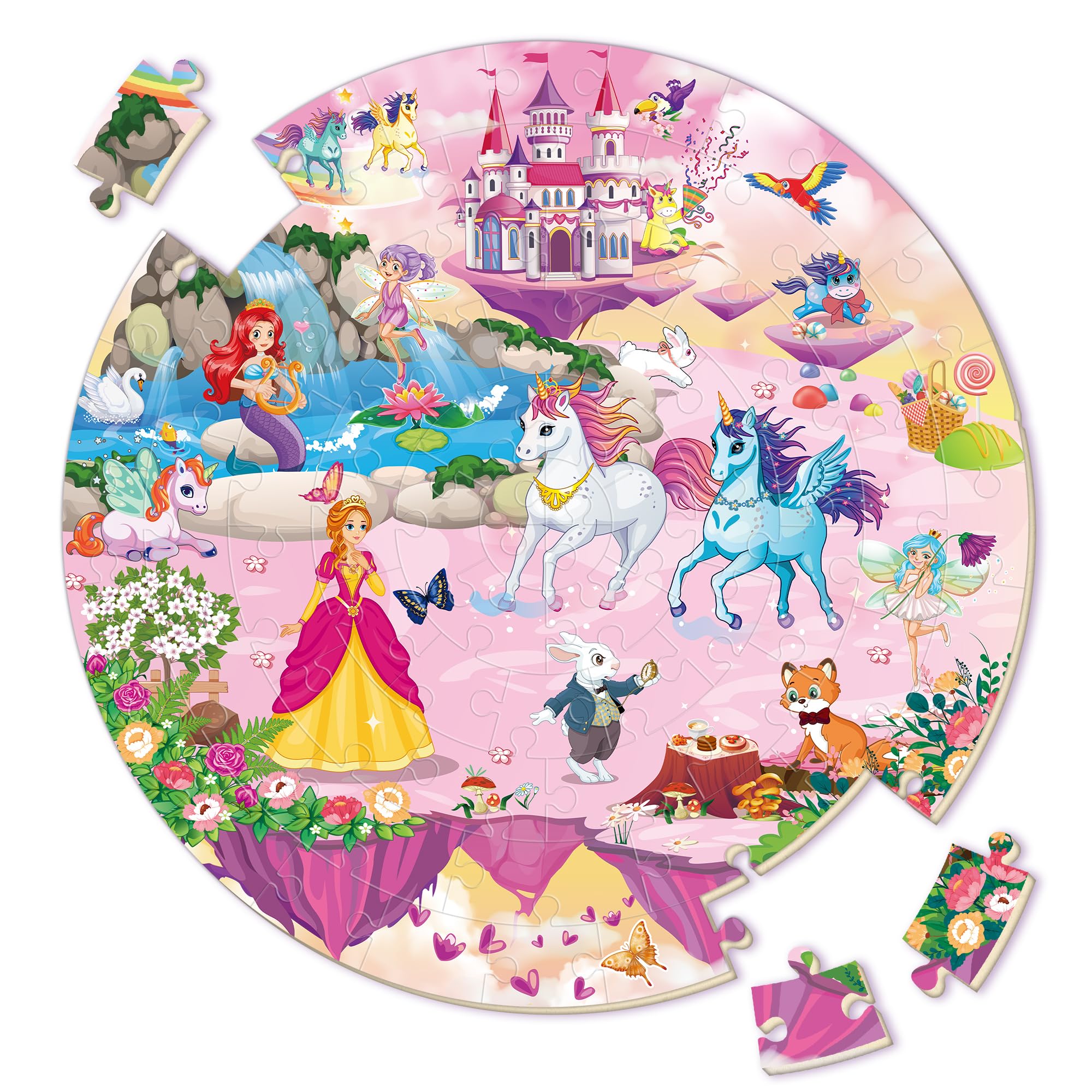 Synarry Unicorn Princess Mermaid Fairy floor puzzle boxed for easy gifting and storage.