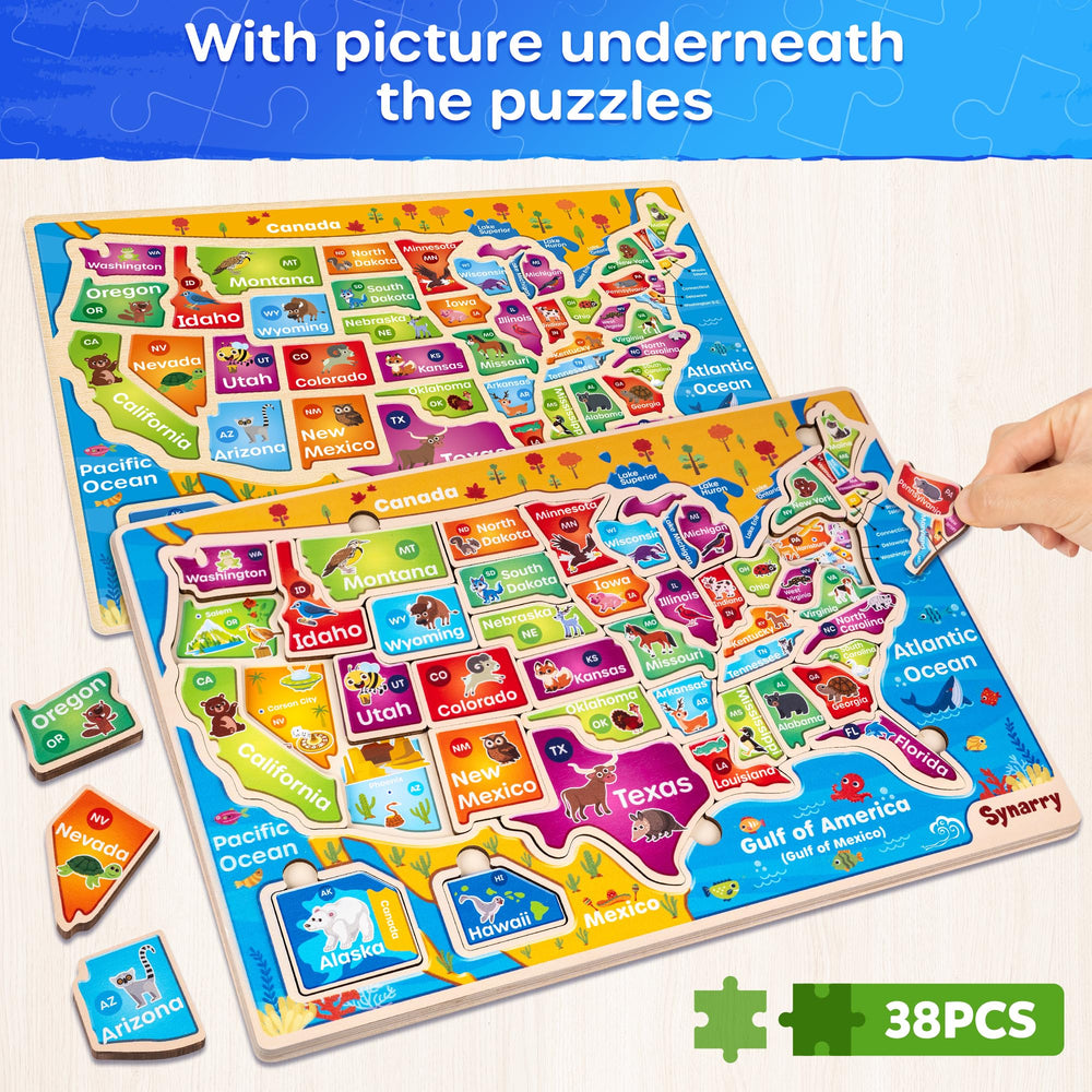 SYNARRY colorful wooden puzzle pieces engage visual learning with a durable finish.