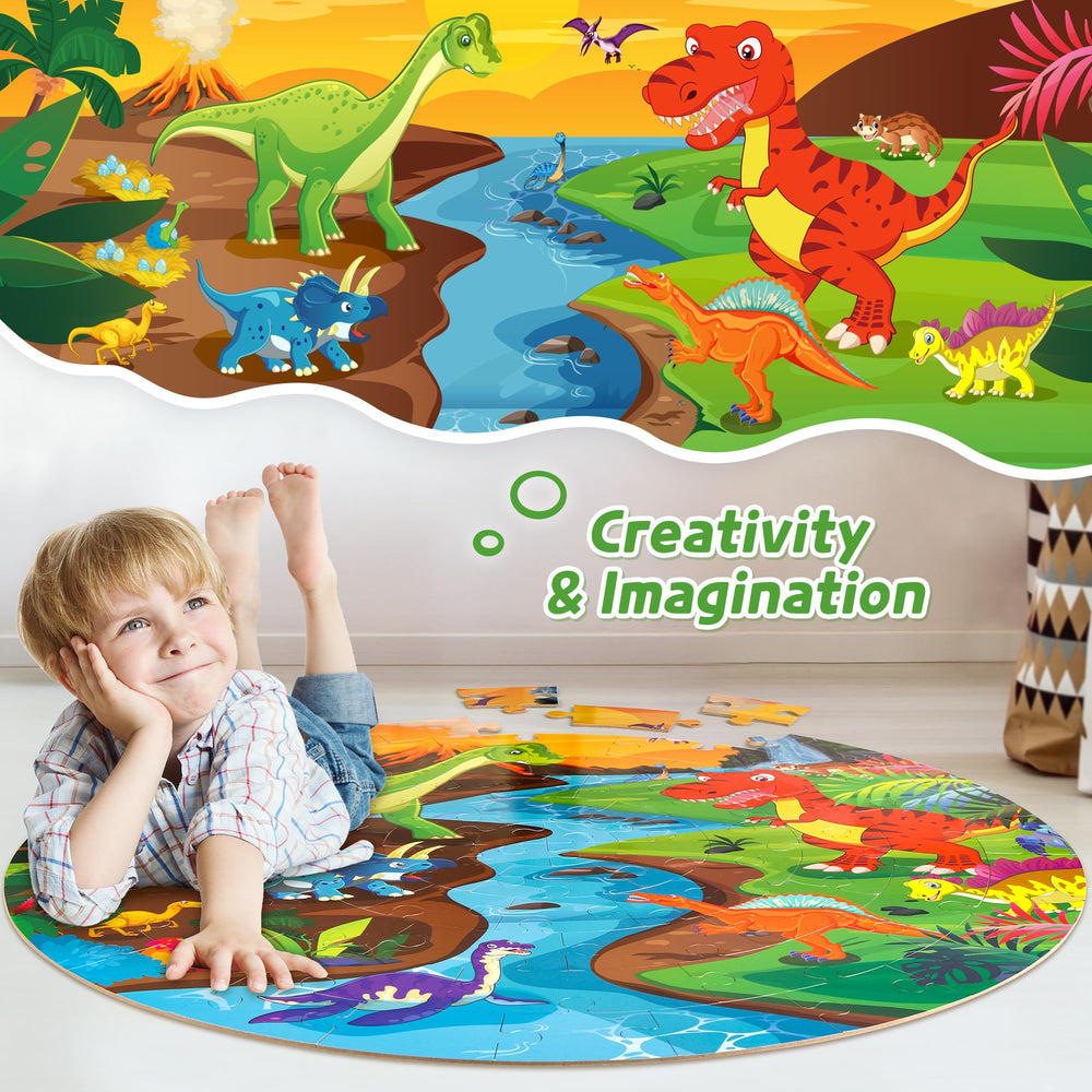 SYNARRY Triceratops scene encourages focus and color recognition during puzzling.