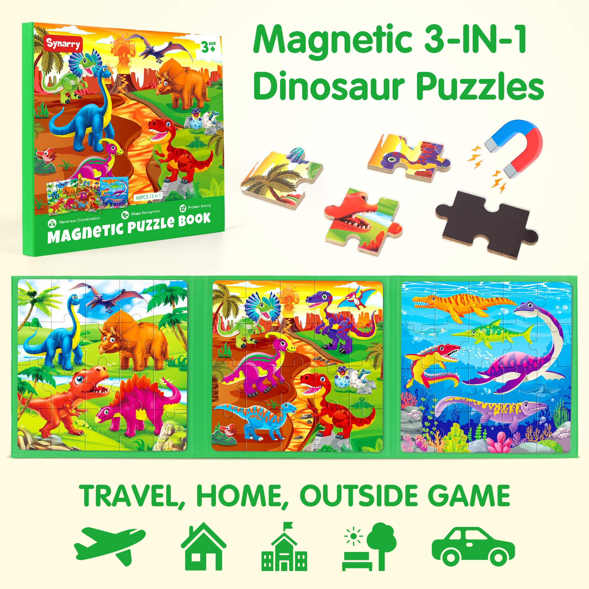 Synarry dinosaur puzzles compact travel book keeps kids busy in cars.