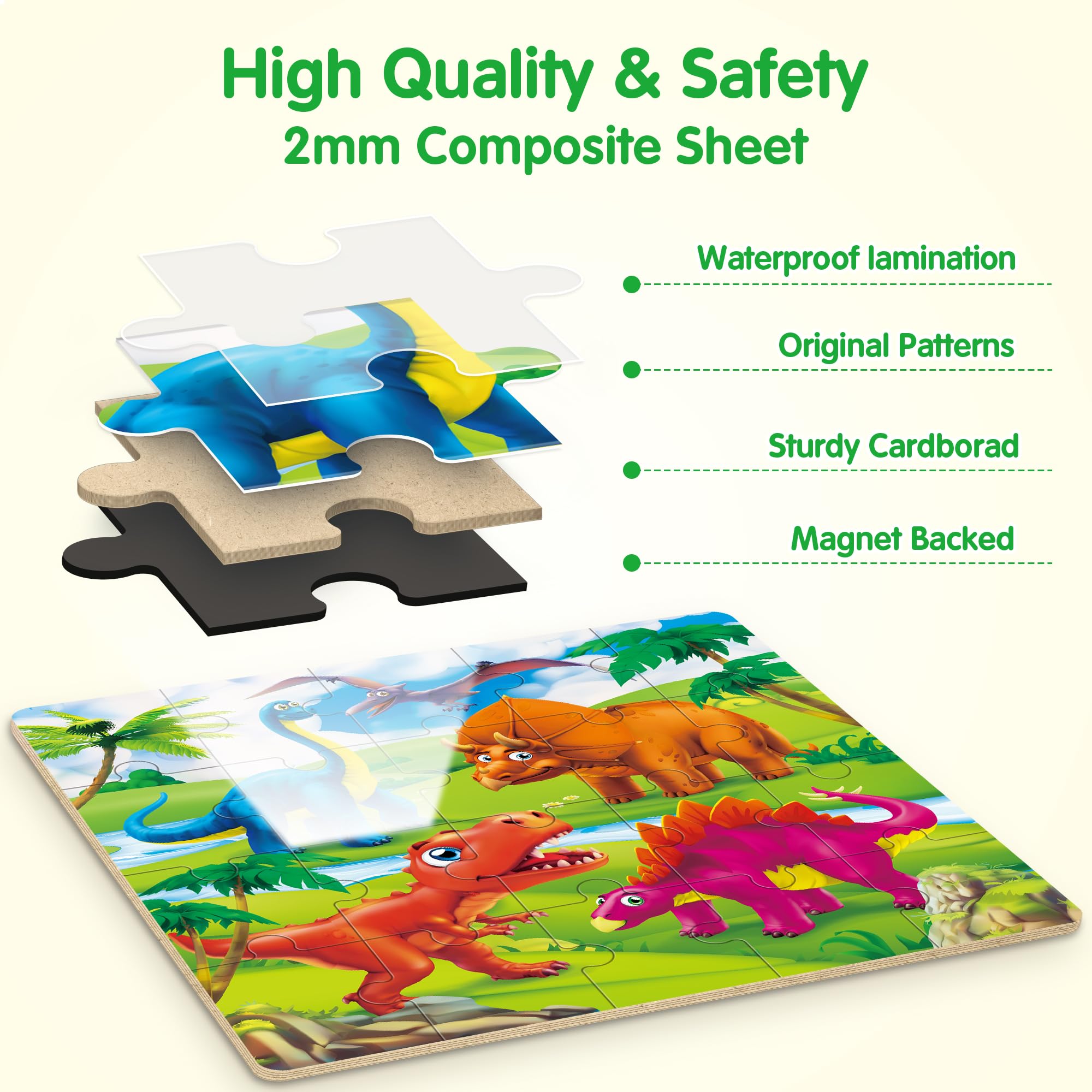 Synarry puzzles feature strong magnets for mess-free play on the go.