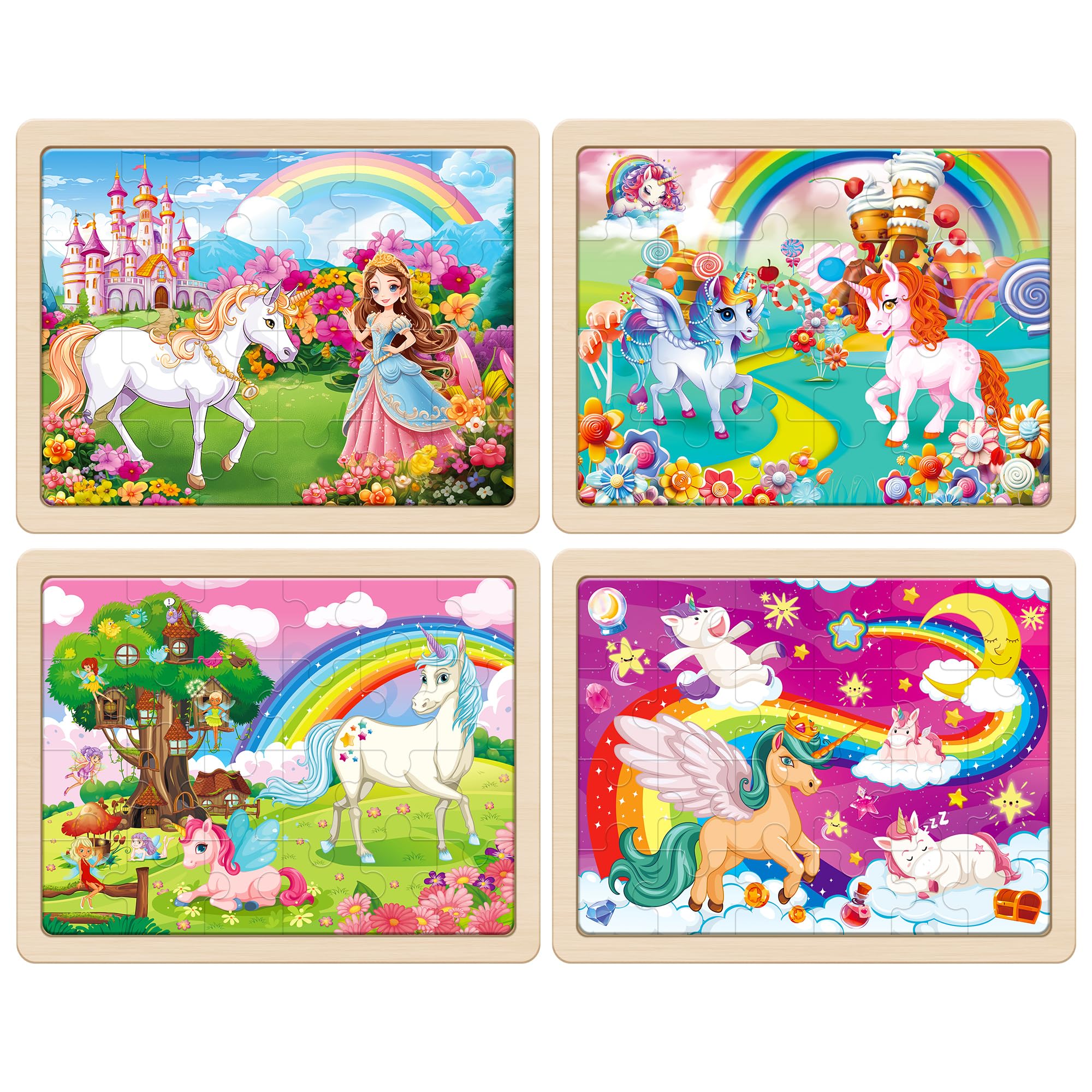 SYNARRY four-pack 24-piece wooden puzzles for kids ages 3-6
