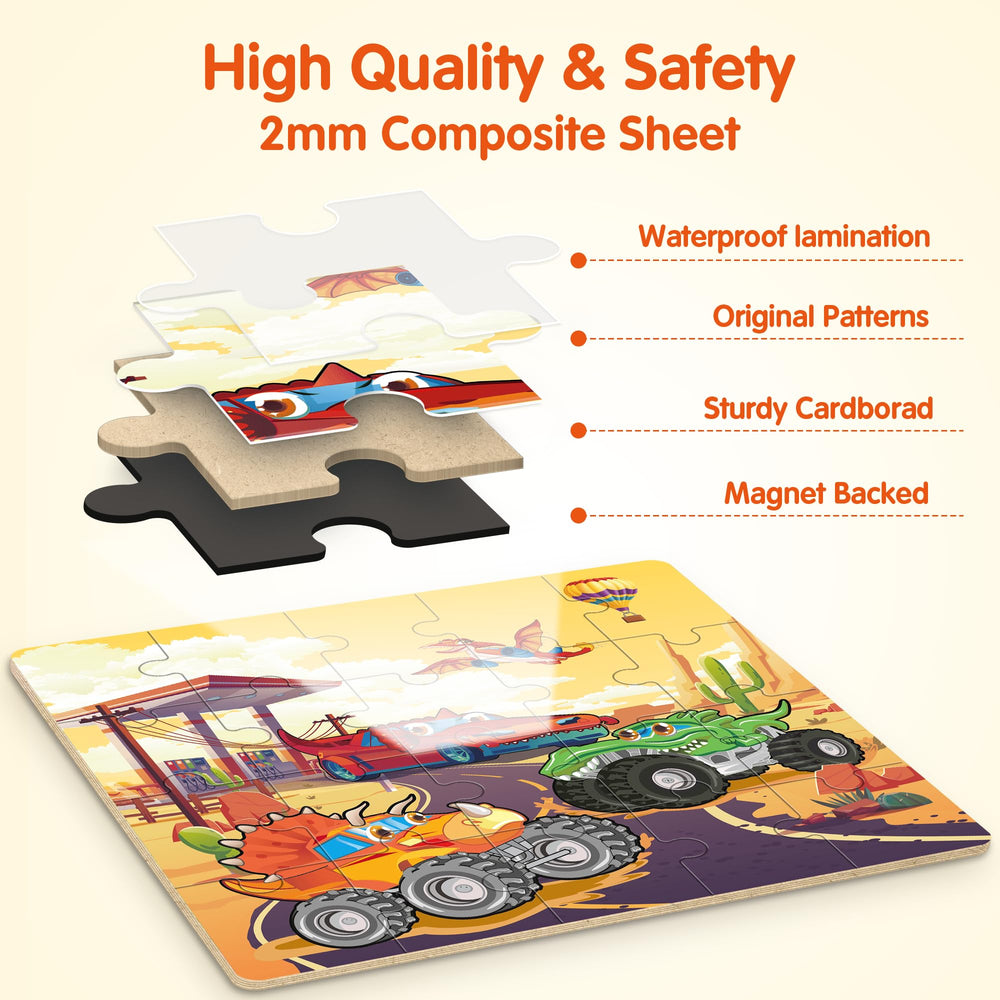 SYNARRY magnetic puzzles truck jungle animals scene improves focus during travel