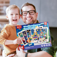 SYNARRY puzzle with thick frames keeps pieces in place during independent play.