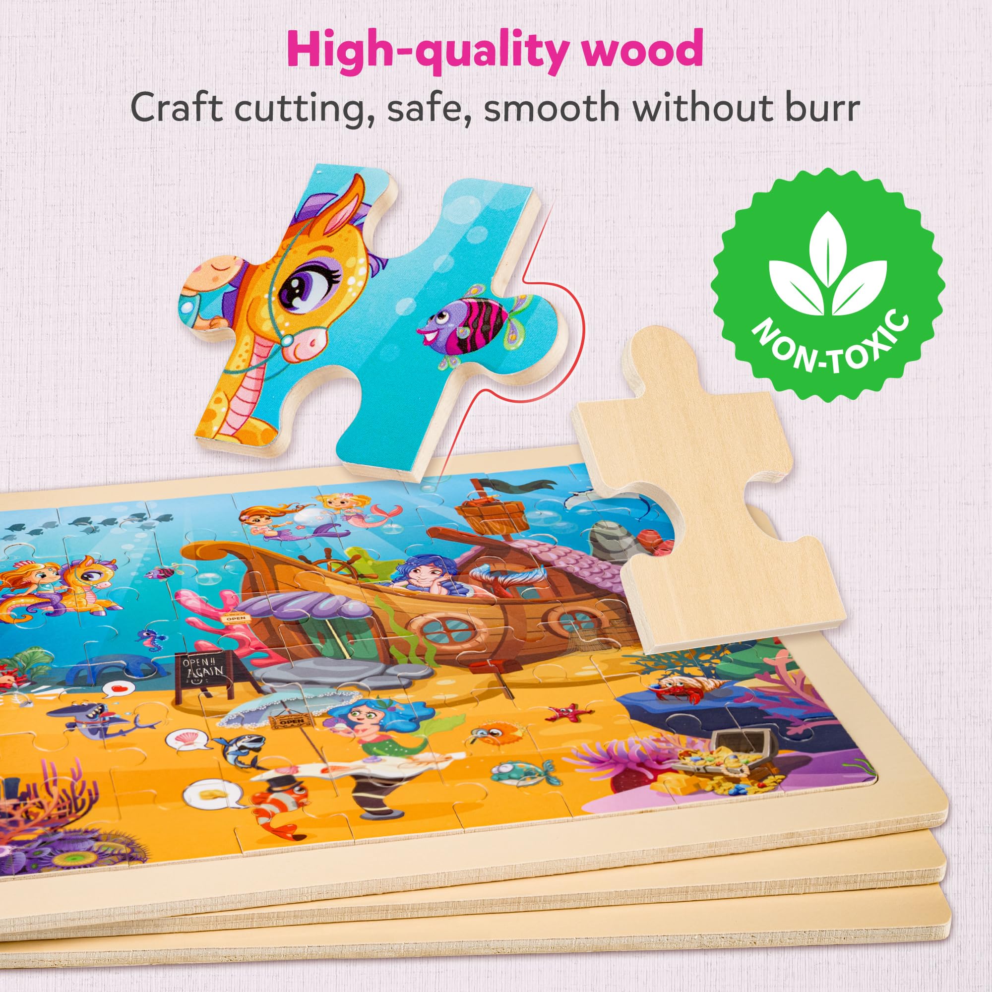 SYNARRY Tea Party wooden puzzle – precise cuts and polished edges for safe handling.