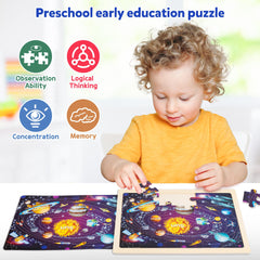 SYNARRY thick sturdy wooden puzzle frame keeps pieces in place during play