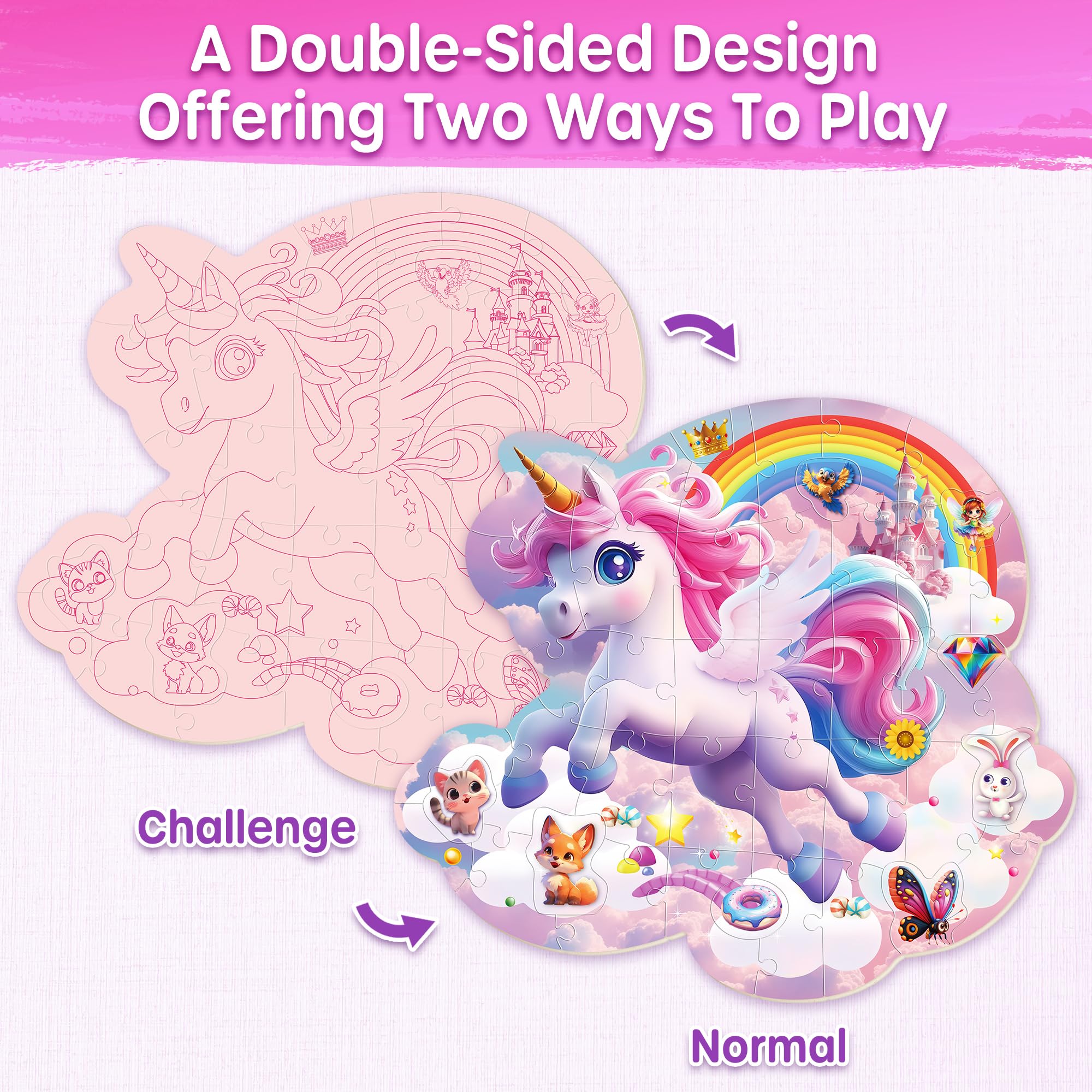 SYNARRY Unicorn floor puzzle regular side designed for ages 3-5.