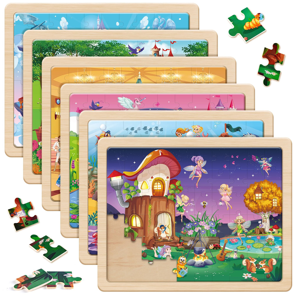 SYNARRY Unicorn Mermaid Princess Fairy wooden puzzle set – vivid theme to boost imagination and fine motor skills.