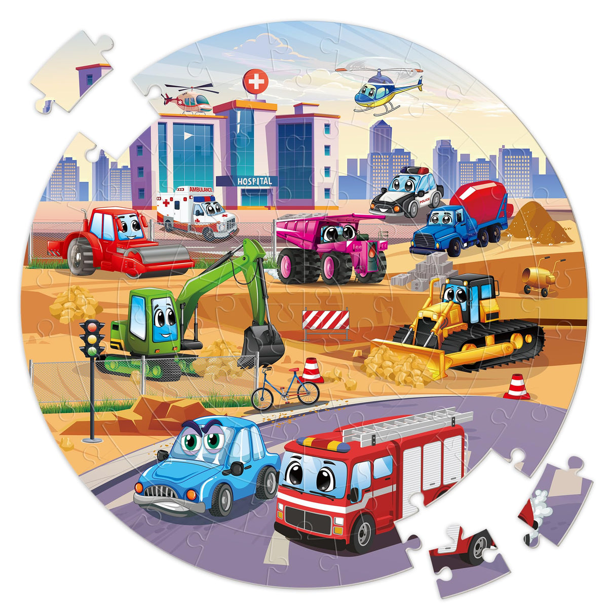 SYNARRY Vehicle Floor Puzzle with construction trucks to boost spatial thinking