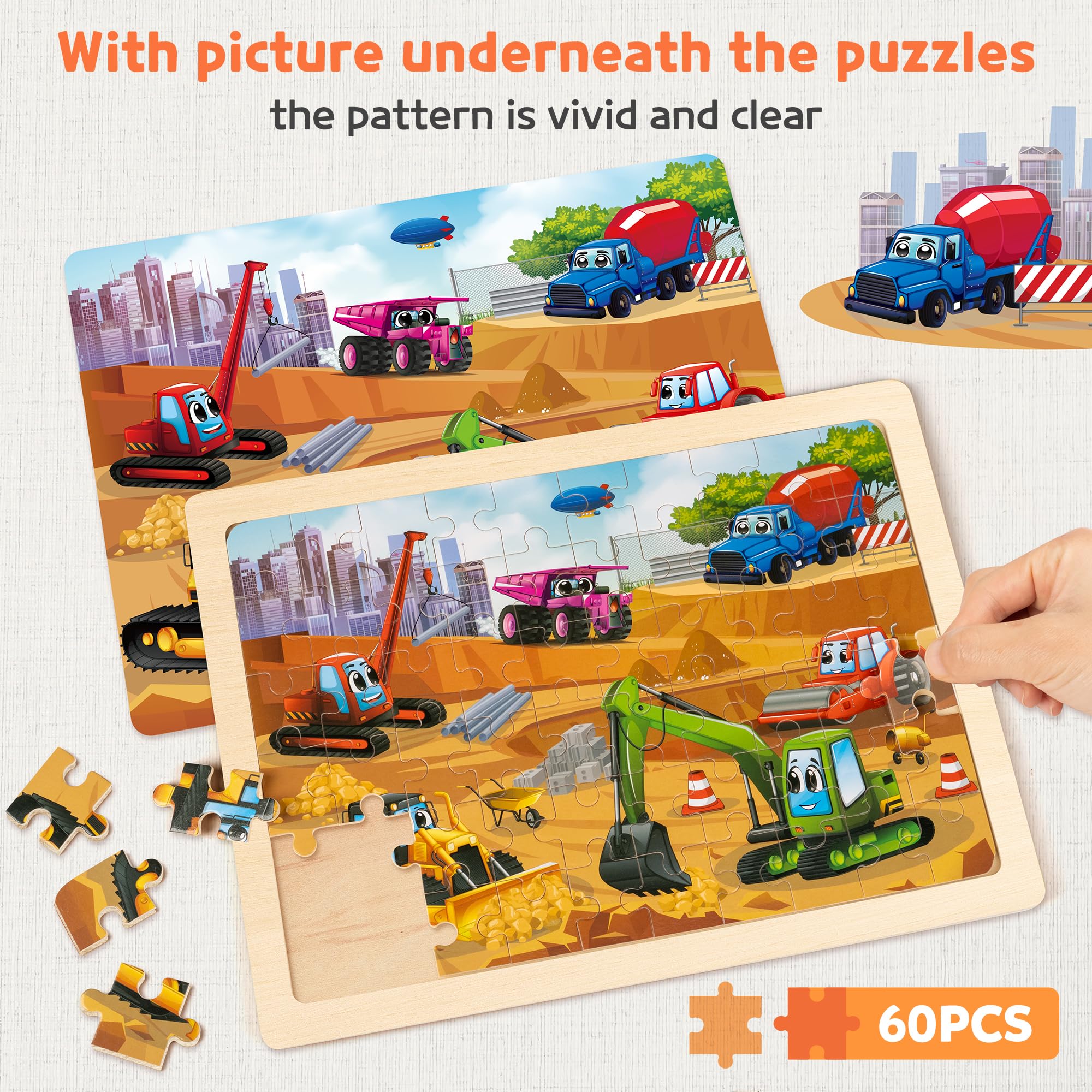 SYNARRY wooden puzzle farm vehicle picture enhances concentration and tactile exploration