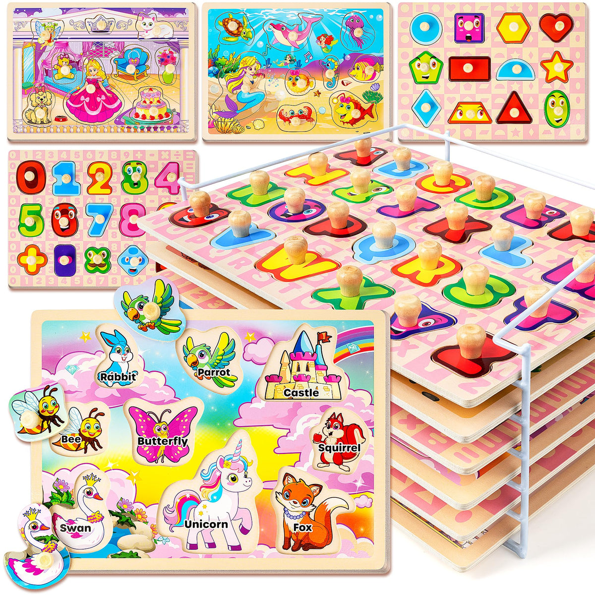 SYNARRY wooden alphabet puzzle pieces support early literacy and fine motor skills.
