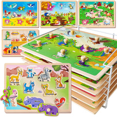 SYNARRY wooden animal puzzles for toddlers with six pieces to develop early skills.