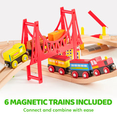 SYNCFUN 110PCS wooden train set crane-transport – realistic crane for cargo handling play
