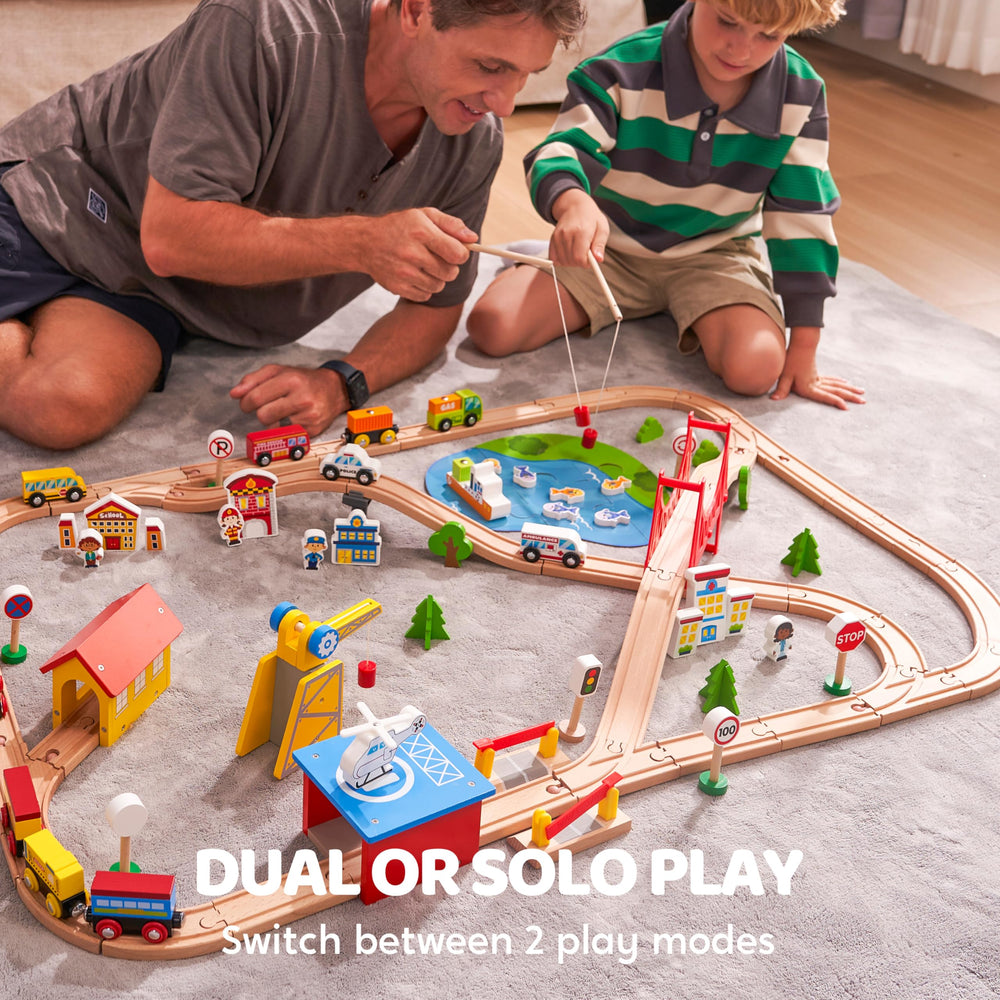 SYNCFUN 110PCS wooden train set police-station – city safety scenes foster cooperative play