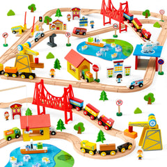 SYNCFUN 110PCS wooden train set tracks – durable wood for creative city layouts