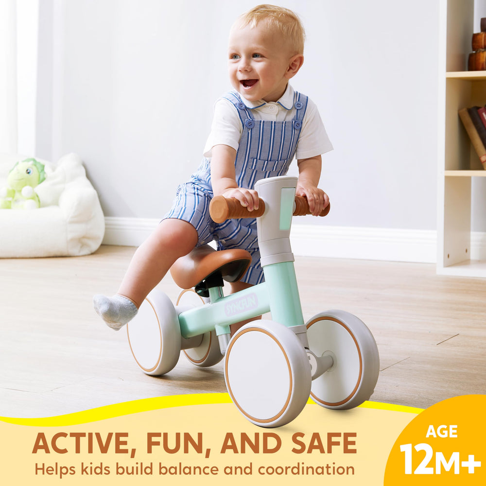 SYNCFUN baby balance bike blue front view highlighting compact design