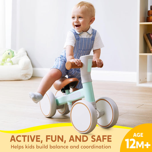 SYNCFUN baby balance bike blue front view highlighting compact design