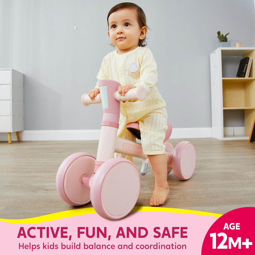 SYNCFUN balance bike pink seat adjustment supports growing toddlers' comfort