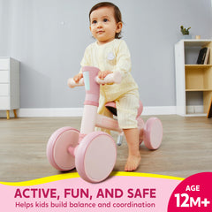 SYNCFUN balance bike pink seat adjustment supports growing toddlers' comfort