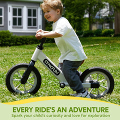 SyncFun 12-inch bike seat adjustment promotes comfy riding for ages 2 to 5.