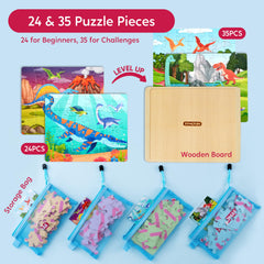 SYNCFUN 24-piece dinosaur puzzle scene supports growing hand-eye coordination.