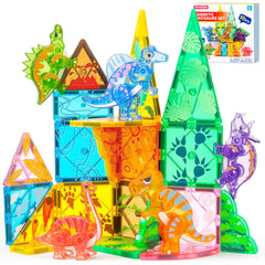 SYNCFUN T‑Rex figure on dinosaur tiles for imaginative play and fine motor practice.