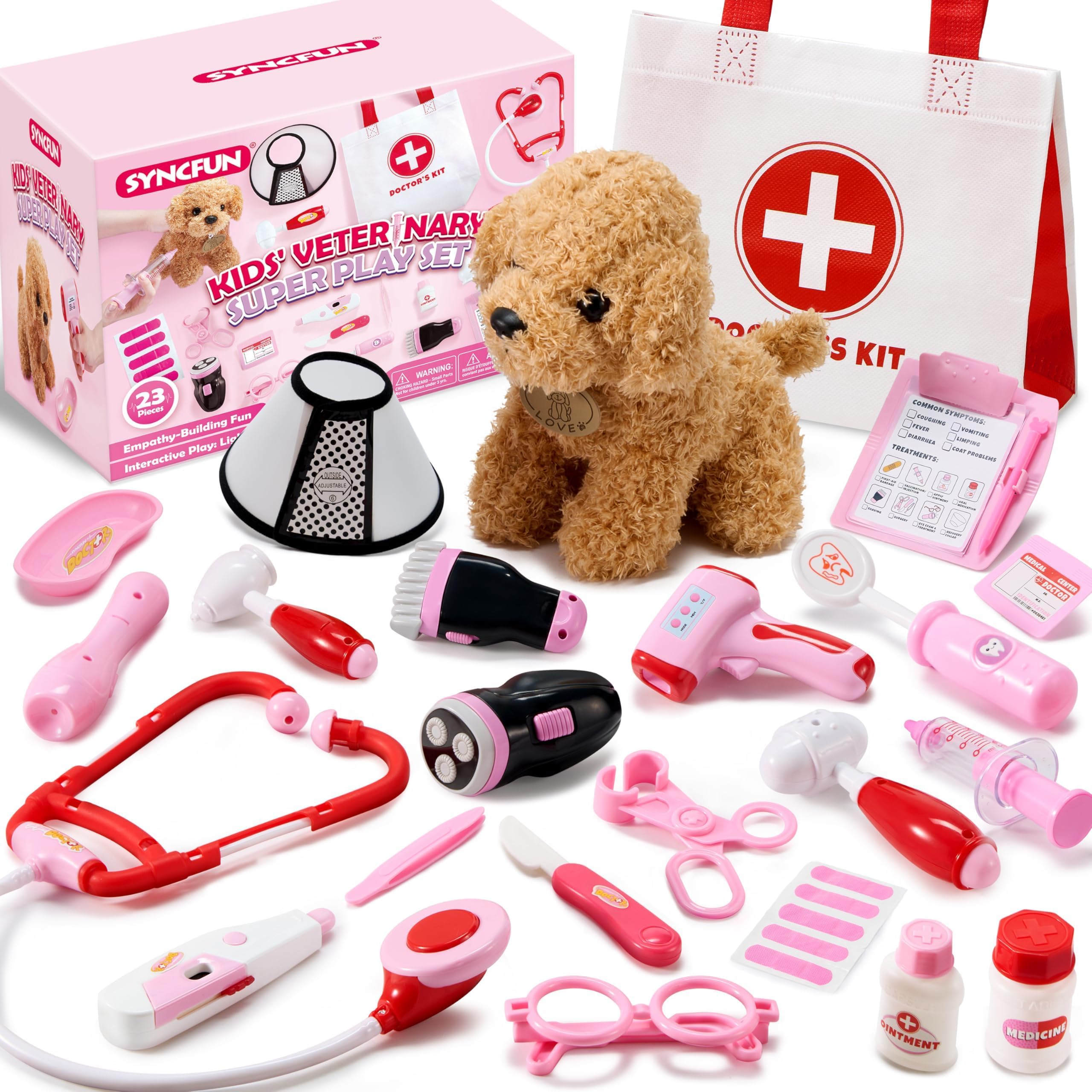 SYNCFUN Doctor Kit for Girls with puppy and stethoscope for imaginative veterinary play.