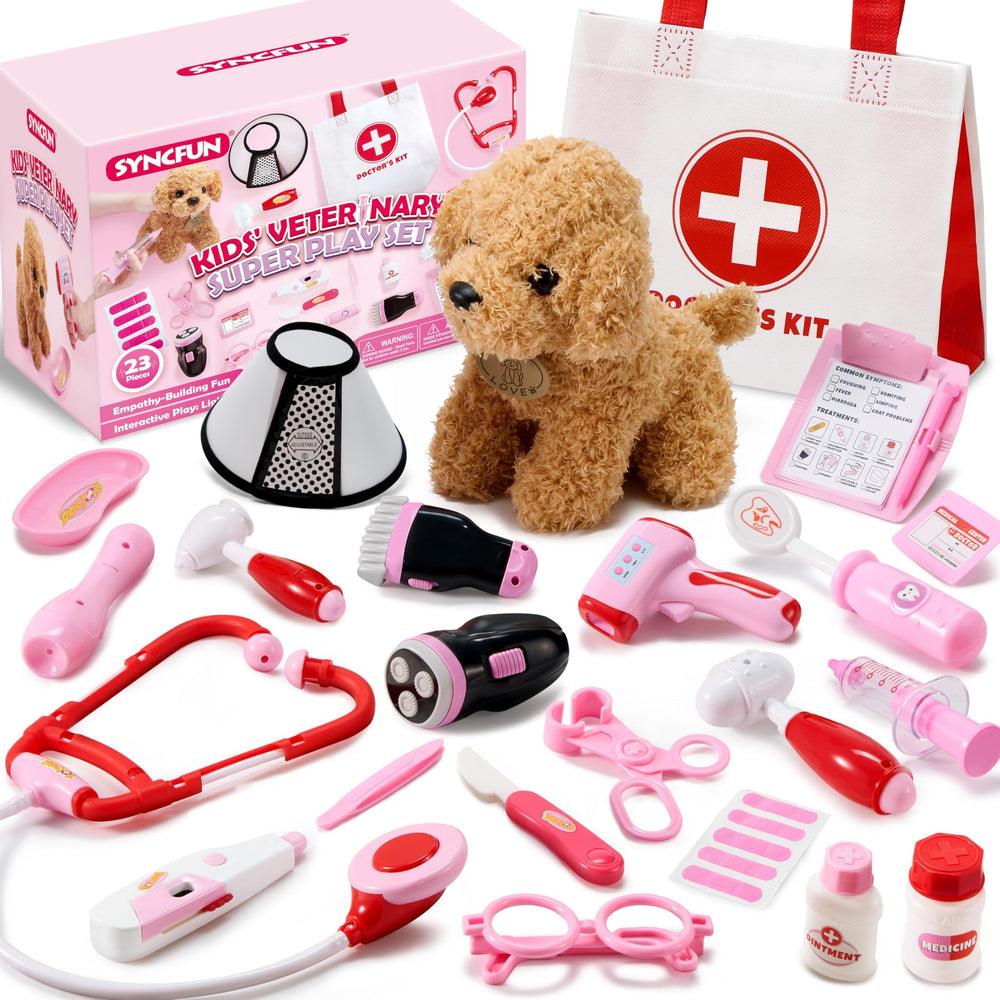 SYNCFUN Doctor Kit for Girls with puppy and stethoscope for imaginative veterinary play.