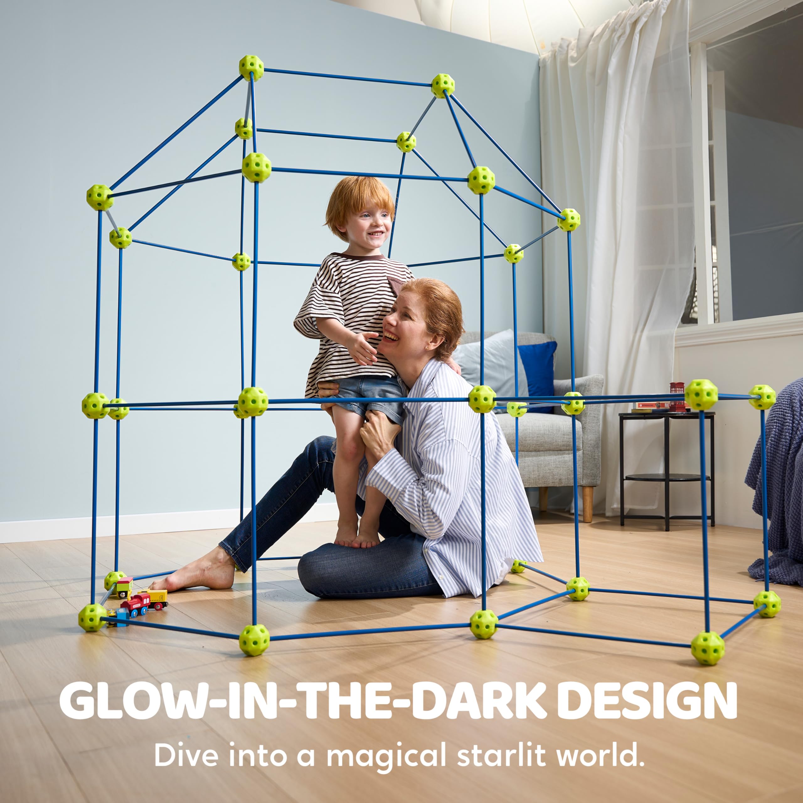 SYNCFUN star cloth over kid-built structures for a cozy canopy.