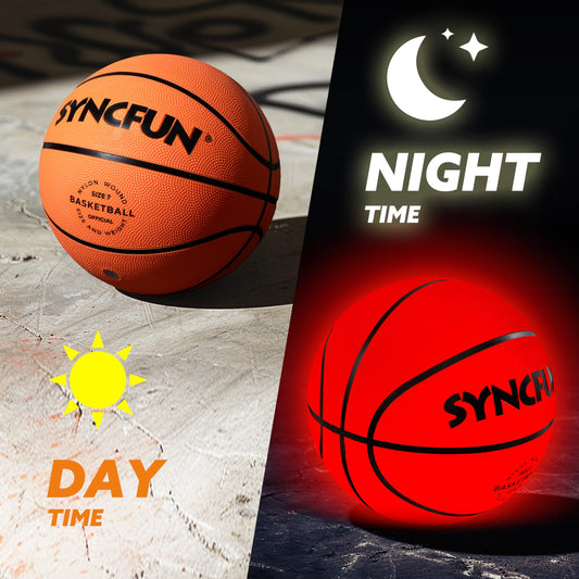 SYNCFUN glow ball LED lights illuminate after dark for late games.