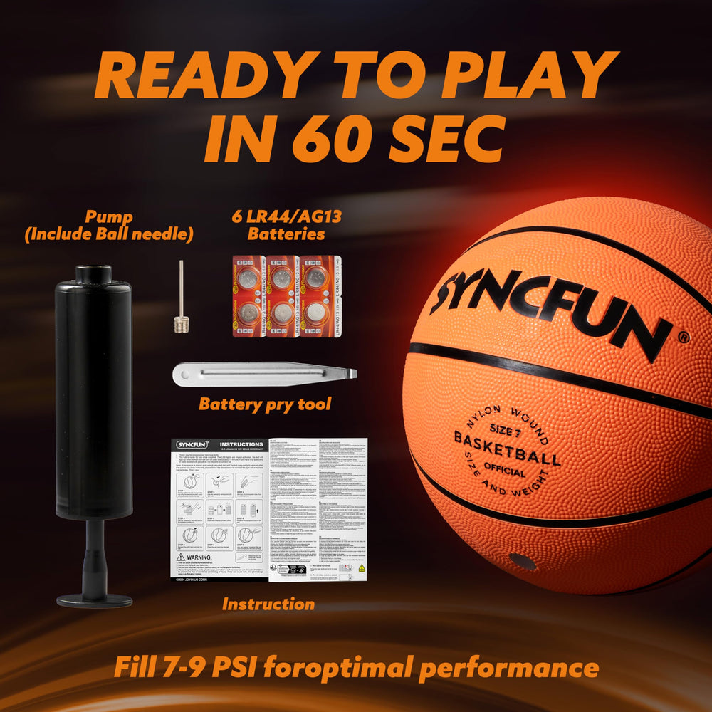 SYNCFUN glow ball includes pump and spare batteries for convenient setup.