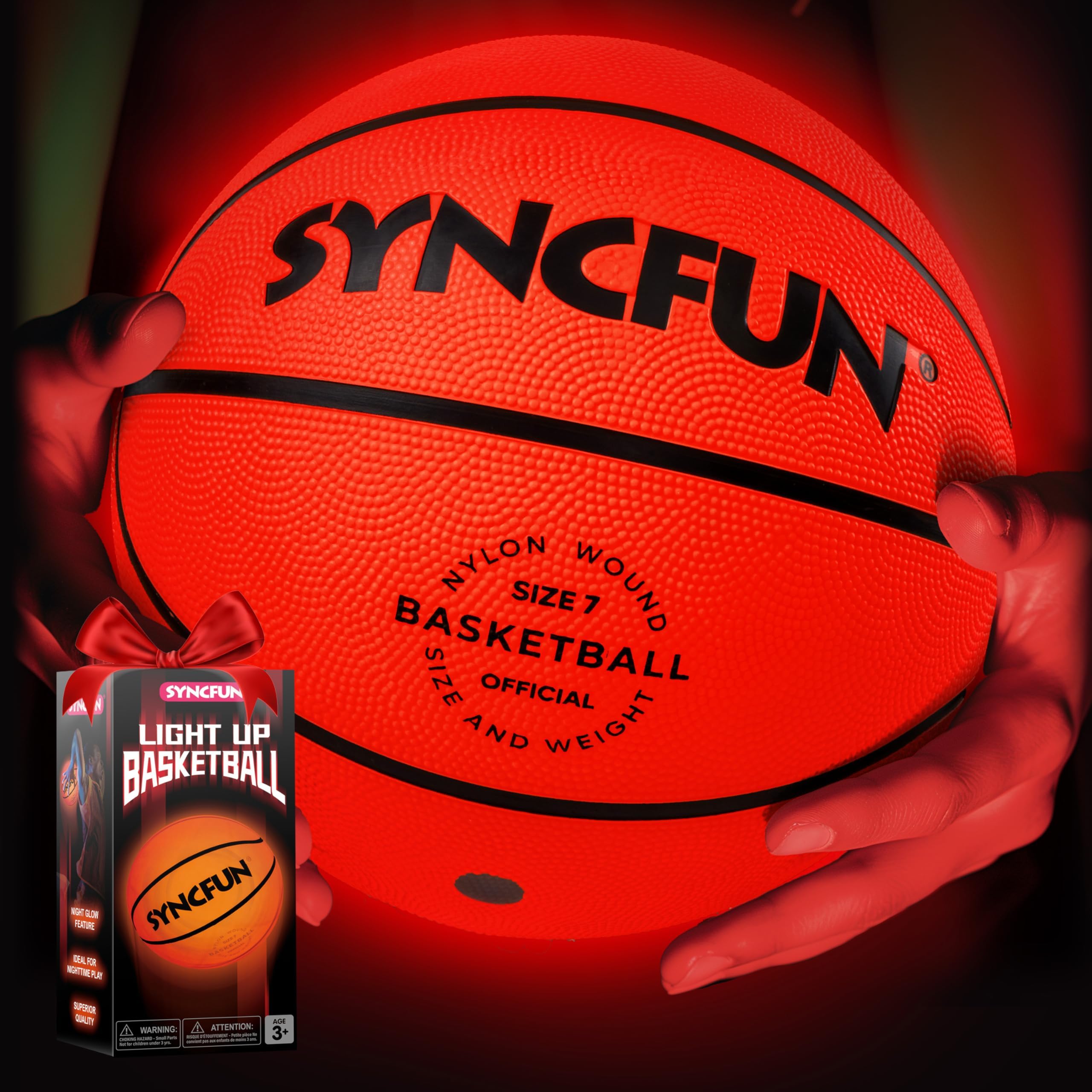 SYNCFUN Glow Basketball Size 7 glows with every bounce for night play.