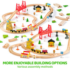 SYNCFUN magnetic trains glide on wooden tracks for imaginative storytelling.