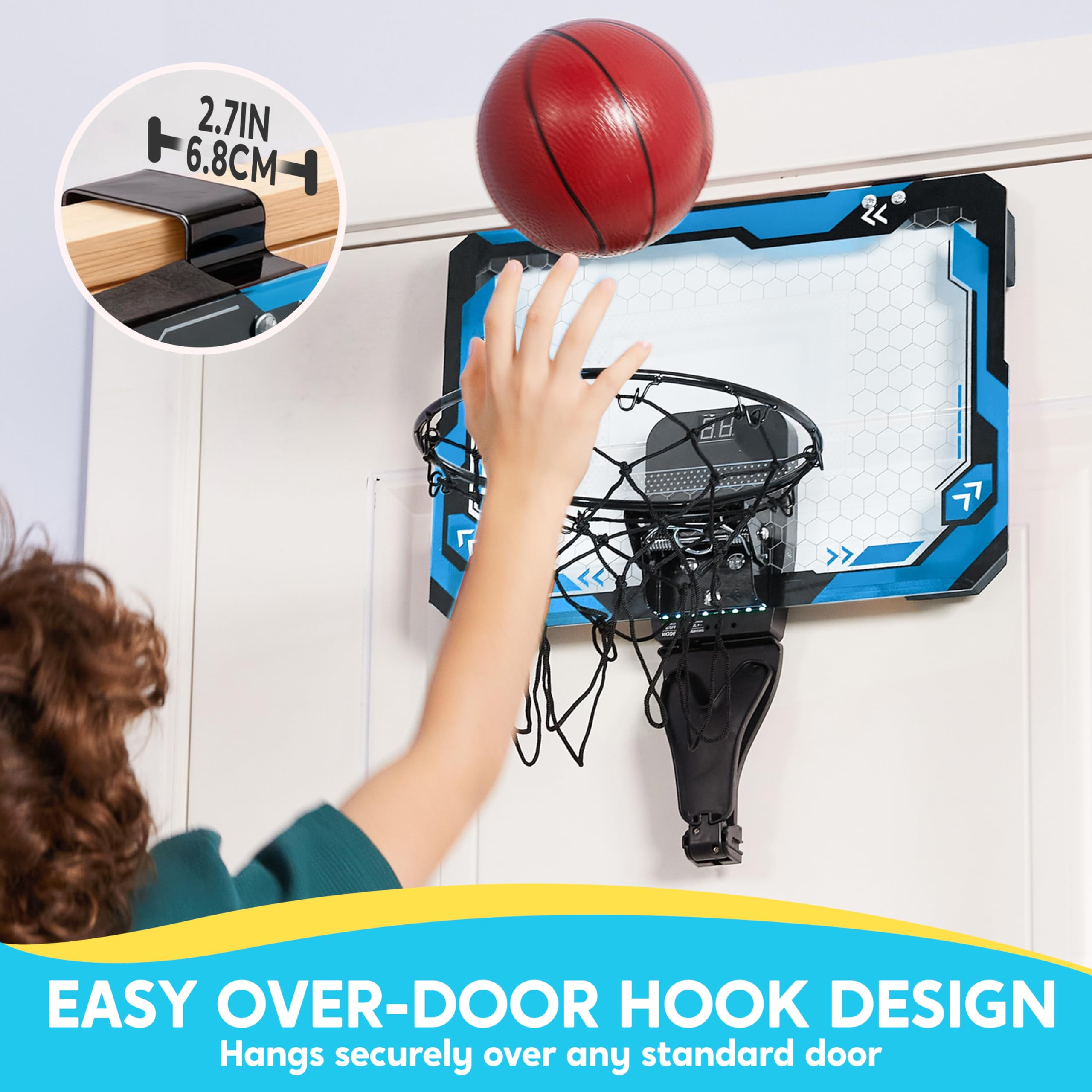 SYNCFUN over-the-door hoop with scoreboard display for friendly competition