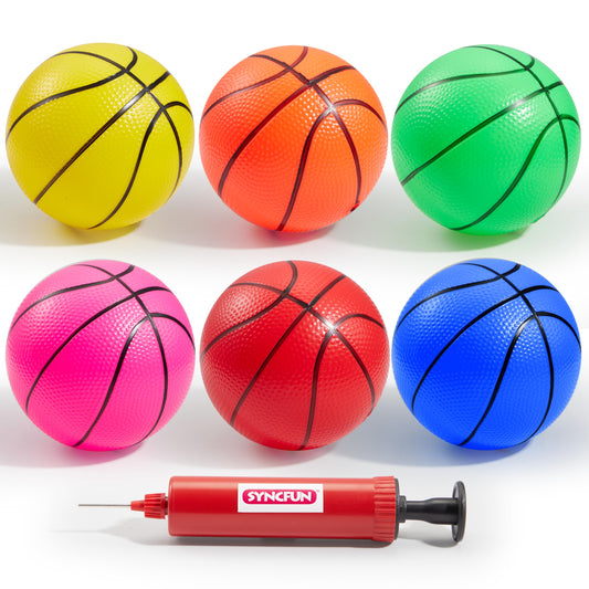 SYNCFUN mini basketballs 5in pack in six colors for versatile play.