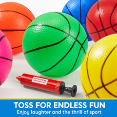 SYNCFUN six-color mini basketballs with vibrant surface for grip.