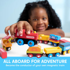 SYNCFUN coal car with magnetic cargo enables interactive loading and unloading play.