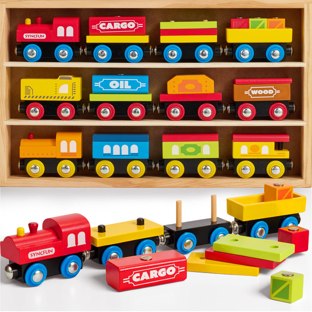 SYNCFUN Montessori wooden train engine promotes imaginative play with durable craftsmanship.