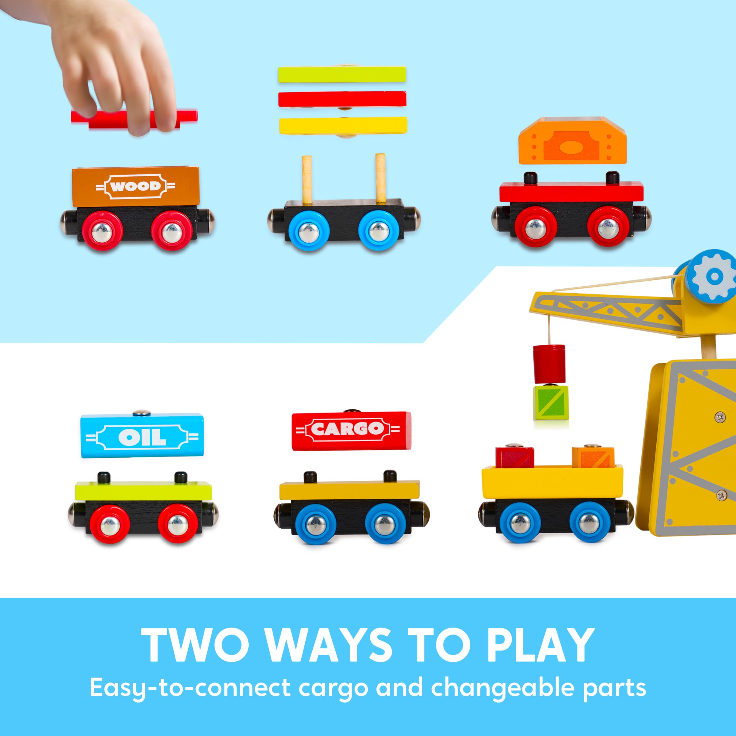 SYNCFUN log car features sturdy wood and interactive design for open ended exploration.