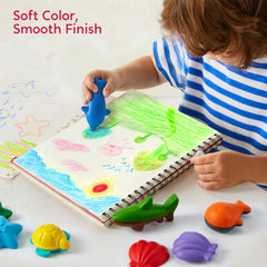 SYNCFUN Ocean palette crayons arranged for toddler coloring fun and easy grip