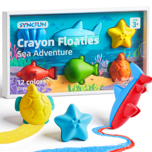 SYNCFUN Ocean theme crayons packaging with rotating 12-color palette for kids