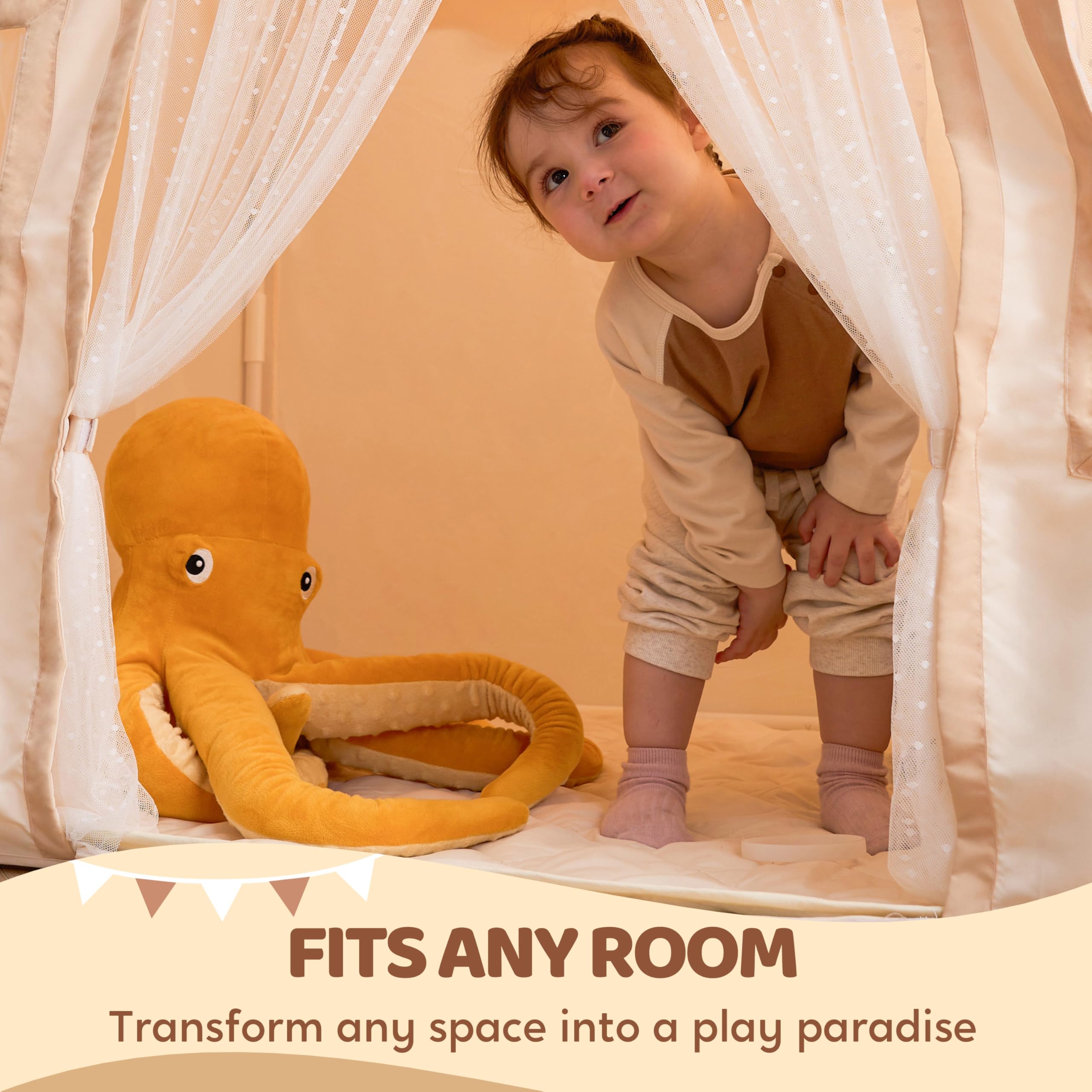 SYNCFUN Play Tent decorative flags accenting a playful space